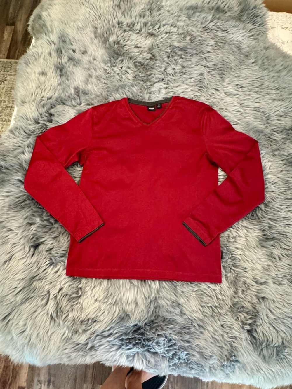 Boss Men's Red V-Neck Sweater with Subtle Trim Wool Silk